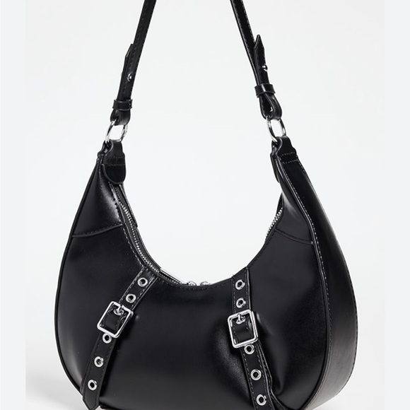 8 Other Reasons Black Double Buckle Vegan Leather Shoulder Bag NWT - Picture 6 of 13